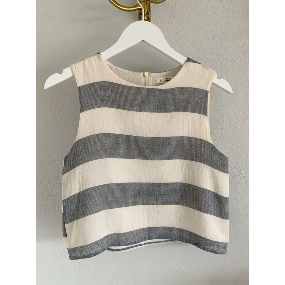 Cream & Navy Stripe Crop Top